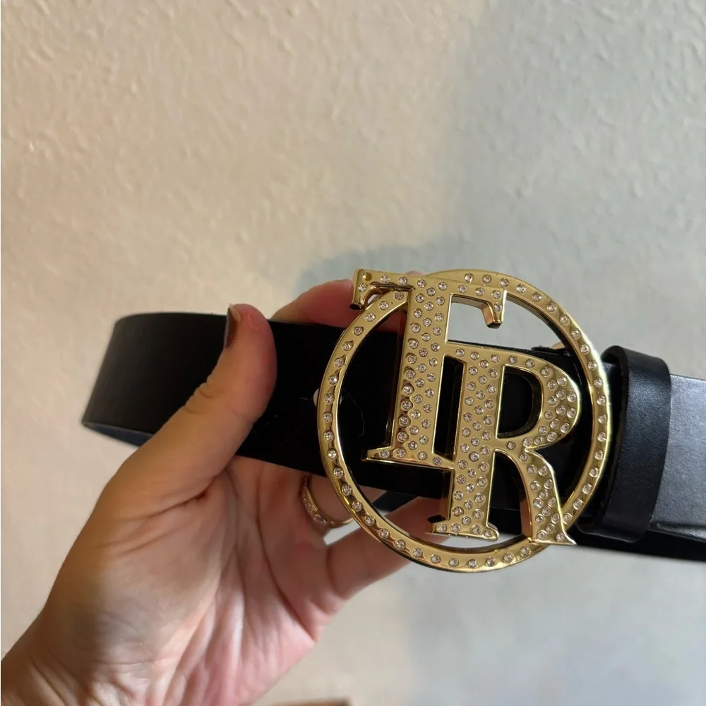 True‎ Religion Black Belt with Gold Logo Buckle size 28